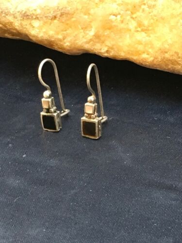 Native American Navajo Black Onyx Dangle Earrings | Sterling Silver | Authentic Handmade | 8983