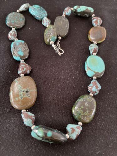 Navajo Chunky Turquoise #8 Necklace | Sterling Silver Pearls | Authentic Native American Handmade | 21" | 1240