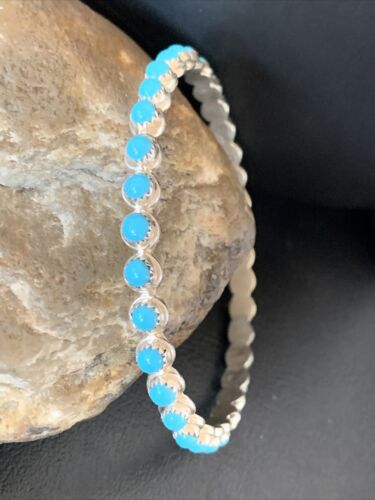 Sterling Silver Blue Kingman Turquoise Cuff Bracelet Bangle | 9.5" | Authentic Native American Handmade | 12316