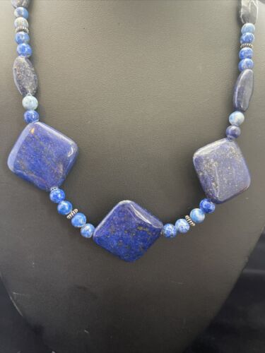 Native American Denim Lapis Strand Necklace | Sterling Silver | Men's 18" | 1753