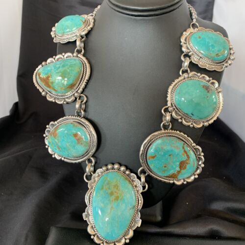 Navajo Royston Turquoise Choker Necklace | Sterling Silver | Authentic Native American Handmade | 11600