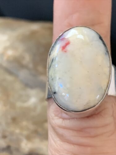 Southwestern Navajo White Black Cinnabrite Ring | Sterling Silver | Sz 7 | 1564