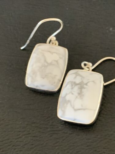 Navajo Sterling Silver White Howlite Black Dangle Rectangle Earrings | 0.75" | 12072
