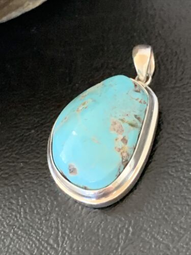 Navajo Blue Bisbee Turquoise Pendant | Sterling Silver | 1.5" | Authentic Native American Handmade | 1622