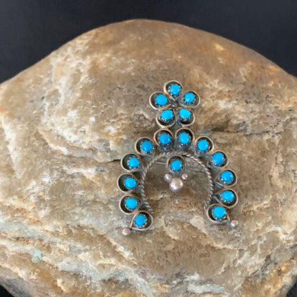 Navajo Zuni Turquoise Pin Pendant | Sterling Silver | Authentic Native American Handmade | 10708