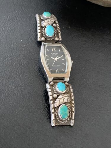 Vintage Navajo Sterling Silver Watch Tips | Old Pawn Blue Turquoise Band | Authentic Native American Jewelry