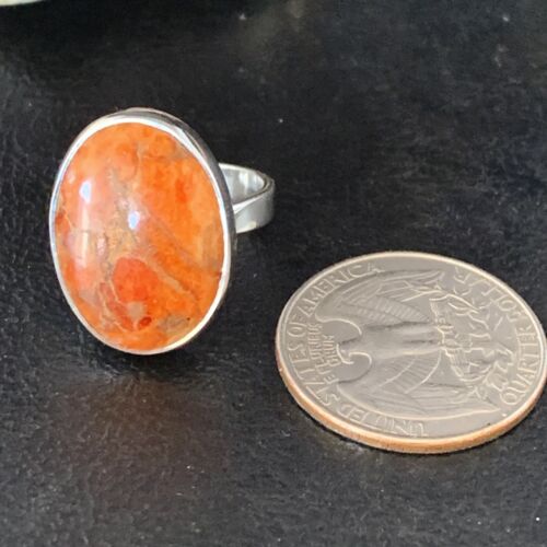 Native American Women's Apple Coral Sponge Ring | Sterling Silver | Sz 8 | 14045