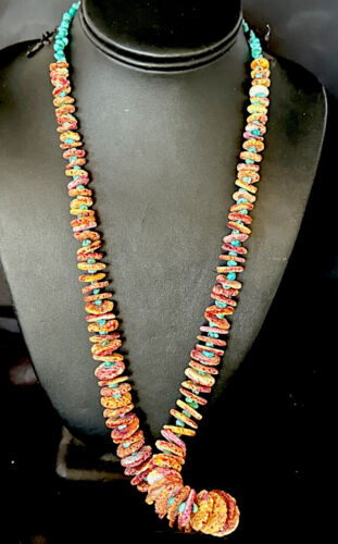 Navajo Purple Spiny Oyster & Turquoise Necklace | Sterling Silver | Authentic Native American | 28" | 14624