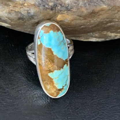 Native American Blue #8 Turquoise Navajo Ring | Sterling Silver | Sz 6.5 | 14032