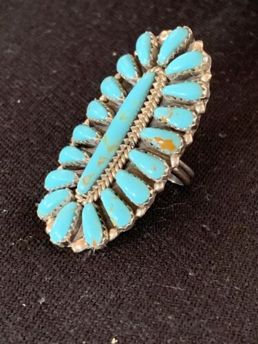 Navajo Blue Cluster Turquoise Needlepoint Ring | Authentic Native American Sterling Silver | Multi-Stone | Sz 6.5 | 614 - Masha USA