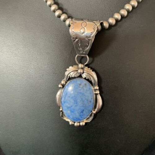 Navajo Denim Lapis Necklace with Pendant | Sterling Silver | Authentic Native American Handmade | 12437