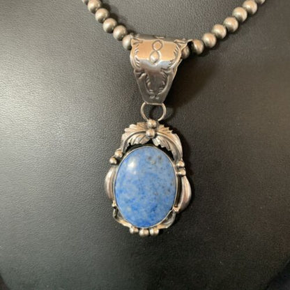 Navajo Denim Lapis Necklace with Pendant | Sterling Silver | Authentic Native American Handmade | 12437