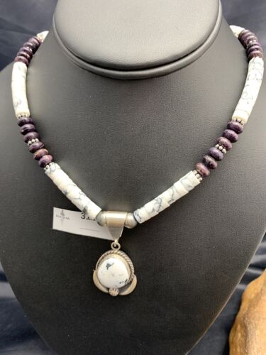 Navajo Purple Sugilite & Howlite Bead Necklace | Sterling Silver | 22" | Authentic Native American Handmade | 3121