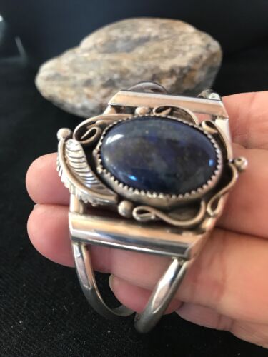 Native American Navajo Lapis Bracelet | Sterling Silver | J Platero | Authentic Handmade | 8040