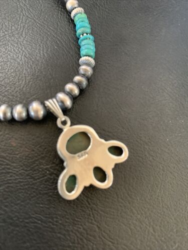 Navajo Pearl Necklace with Blue Cluster Turquoise and Multi-Stone Pendant | Authentic Native American Sterling Silver | 12546