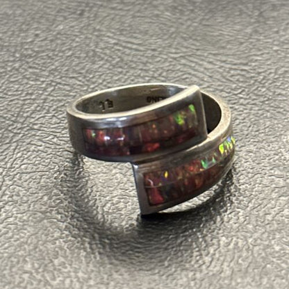 Native American Navajo Red Opal Inlay Ring | Sterling Silver | Sz 14.5 | 14584 - Masha USA