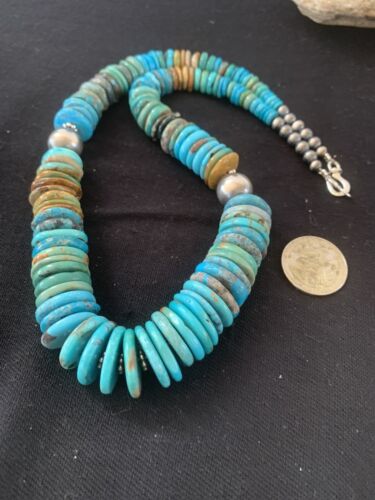 Navajo Graduated Blue Green Turquoise Necklace | Sterling Silver | Authentic Native American | 21" | 606 - Masha USA