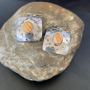 Navajo Sterling Silver Earrings with Gold Orange Spiny Oyster | Authentic Native American Handmade | Set2076
