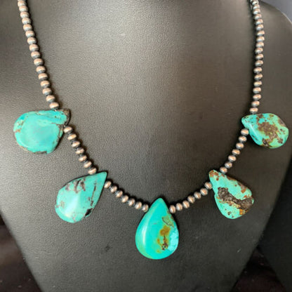 Teardrop Blue Turquoise Necklace | Navajo Pearls | Sterling Silver | 20" | 13963