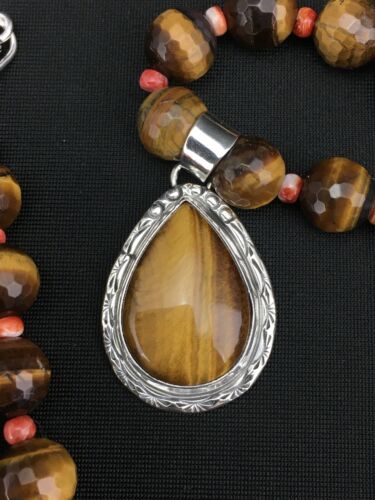 Native American Tiger's Eye Spiny Oyster Necklace | Sterling Silver | 20" | 1155