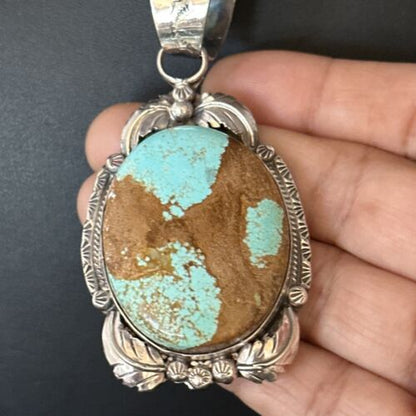Navajo Pearls Sterling Silver Necklace Pendant | Blue Turquoise #8 | Authentic Native American Handmade | 14808