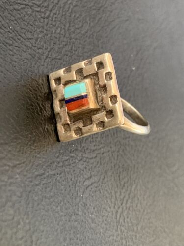 Navajo Blue Turquoise Coral Inlay Ring | Sz 5 | Authentic Native American Handmade | 13130