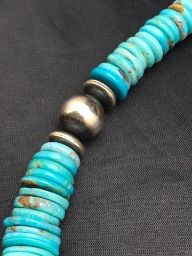 Authentic Navajo Sterling Silver & Turquoise Graduated Necklace | Native American Jewelry | 18" | 4046 - Masha USA