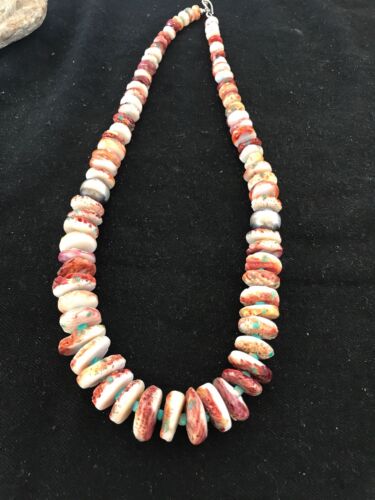 Purple Spiny Oyster & Turquoise Navajo Graduated Necklace | Sterling Silver | Authentic Native American | 24" | 3603