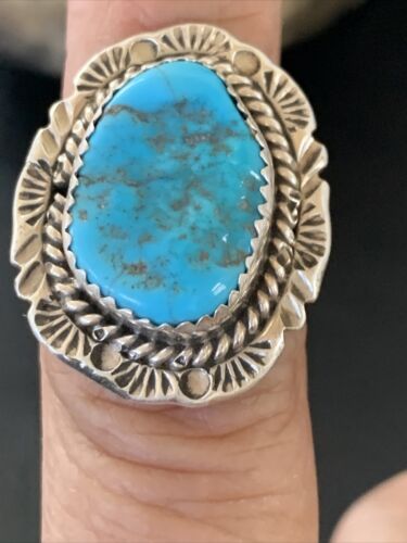 Southwestern Navajo Blue Kingman Turquoise Ring | Sterling Silver | Sz 7 | 12209
