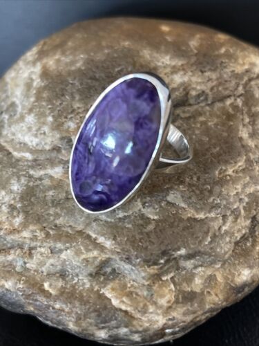 Navajo Purple Charoite Ring | Sterling Silver | Sz 8 Adjustable | Authentic Native American Handmade | 10571