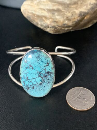 Women's Sterling Silver Blue Kingman Turquoise Cuff Bracelet | Authentic Native American Handmade | 14066