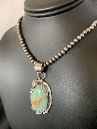 Men's Navajo Blue Dry Creek Turquoise Pendant Necklace | Sterling Silver | 12972