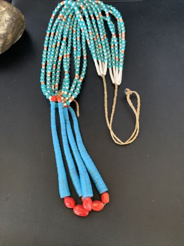 Native American Santo Domingo Spiny Blue Turquoise Shell Jacla Necklace | 5 Strand | 36" | 13188