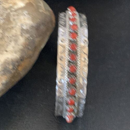Zuni Red Coral Cuff Bracelet | Sterling Silver | Authentic Native American Handmade | 14179