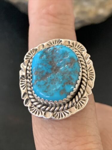 Southwestern Navajo Blue Kingman Turquoise Ring | Sterling Silver | Sz 8 | 12212