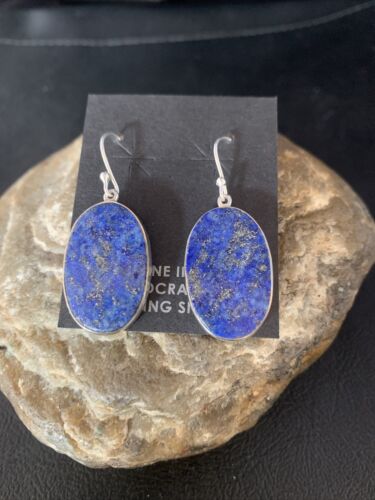 Native American Blue Lapis Lazuli Dangle Drop Earrings | Sterling Silver | 1" | 14090
