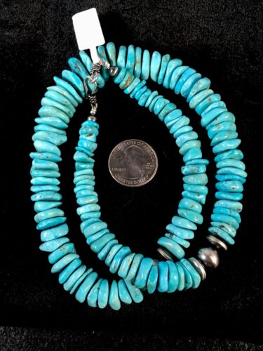 Authentic Navajo Sterling Silver & Turquoise Graduated Necklace | Native American Jewelry | 20" | 8692