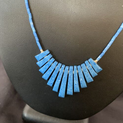 Navajo Denim Lapis Bead Necklace | Sterling Silver | Tube Heishi Fan Pendant | 20" | 10475