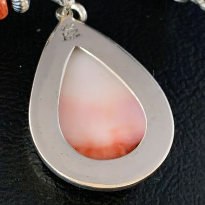 Navajo Red Spiny Oyster Necklace | Sterling Silver Pendant | Authentic Native American Handmade | Men's | 13815