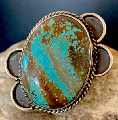Native American Navajo Blue Turquoise Ring | Sterling Silver | Sz 11 | 128 - Masha USA