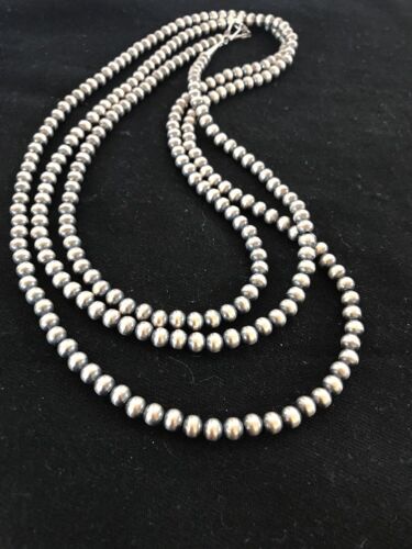 Navajo Pearls Sterling Silver Bead Necklace | 6mm | 51" Length | Native American | 90651