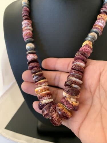 Navajo Pearls Purple Spiny Oyster Necklace Pendant | Sterling Silver | Authentic Native American | Graduated | 19" | 01522