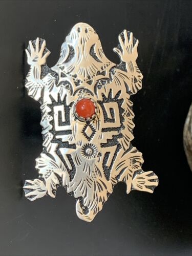 Navajo Stamped Coral Ring | Sterling Silver | Sz 8 | Authentic Native American Handmade | 11506