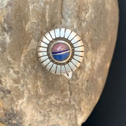 Native American Women's Navajo Blue Lapis Pink Coral Inlay Ring | Sz 6.5 | 11201