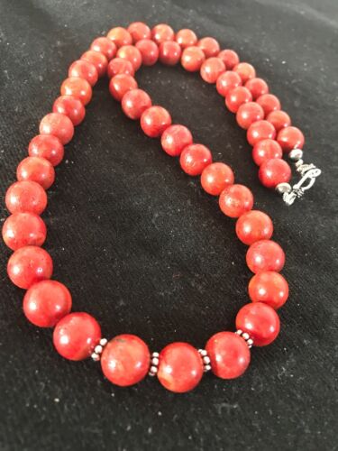 Southwestern Navajo Apple Coral Bead Necklace | Sterling Silver | Authentic Native American Handmade | 20" | 11872