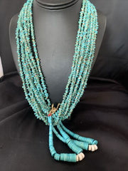 Men's XL Santo Domingo Blue Turquoise Shell Bead Jacla Necklace | 36" | 13187