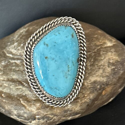 Native American Sterling Silver Blue Kingman Turquoise Ring | Sz 9 | 14550