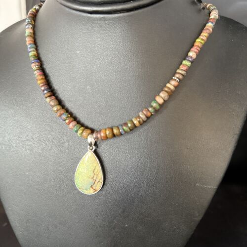 Southwestern Women's Green Opal Pendant Necklace | Sterling Silver | 17" | 14422