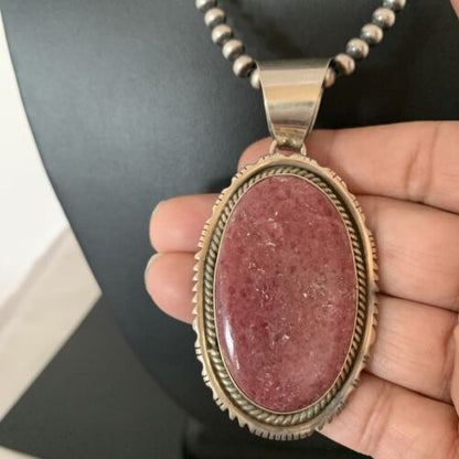 Native American Red Ruby Pendant Necklace | Sterling Silver | Handmade | 3" | 02186