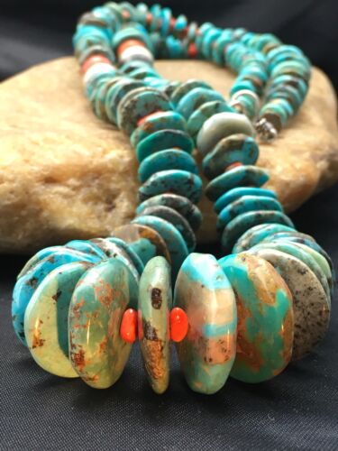 Navajo Turquoise & Spiny Oyster Graduated Necklace | Sterling Silver | Authentic Native American | 29" | 4362